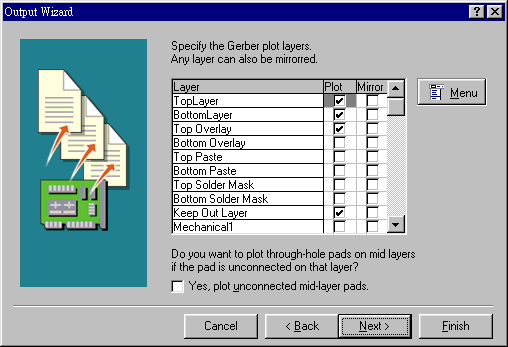 決定Gerber文件要繪制的板層，依據(jù)實(shí)際狀況勾選各個(gè)板層。