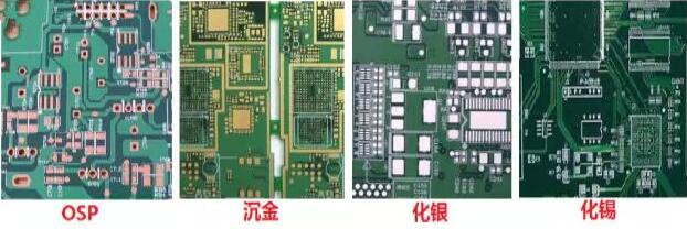 表面工藝分：熱風(fēng)整平，沉金， 化銀， 化錫， OSP 等幾種表面工藝